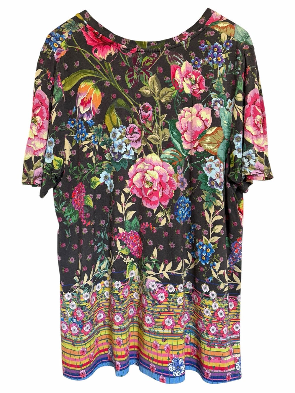 Johnny Was Naomi Favorite Border S/S V-neck Slim Tee - Picture 3 of 12
